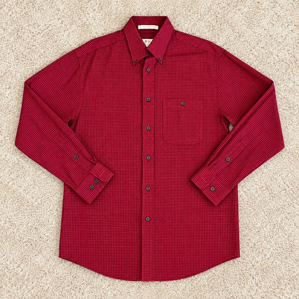 Orvis Sporting Traditions Mens Medium Red Black Micro Check Cotton Button Down - Picture 2 of 7